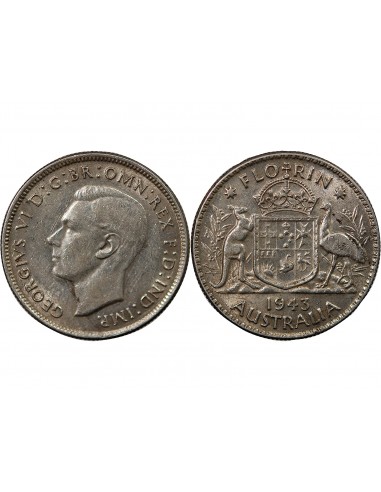 AUSTRALIE, GEORGE VI - FLORIN ARGENT 1943 MELBOURNE