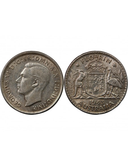 AUSTRALIE, GEORGE VI - FLORIN ARGENT 1943 MELBOURNE
