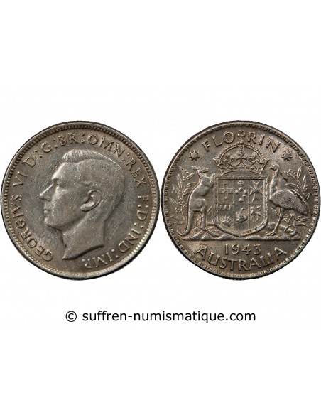 AUSTRALIE, GEORGE VI - FLORIN ARGENT 1943 MELBOURNE