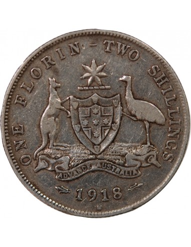 AUSTRALIE, GEORGE V - FLORIN ARGENT 1918 M MELBOURNE