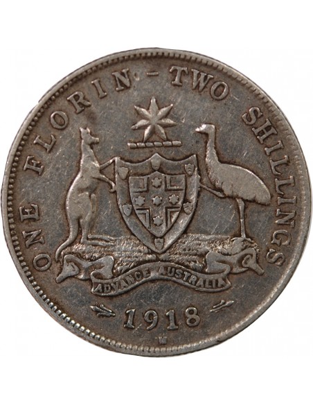 AUSTRALIE, GEORGE V - FLORIN ARGENT 1918 M MELBOURNE