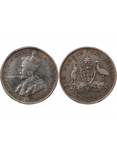 AUSTRALIE, GEORGE V - FLORIN ARGENT 1918 M MELBOURNE