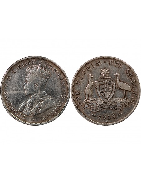 AUSTRALIE, GEORGE V - FLORIN ARGENT 1918 M MELBOURNE
