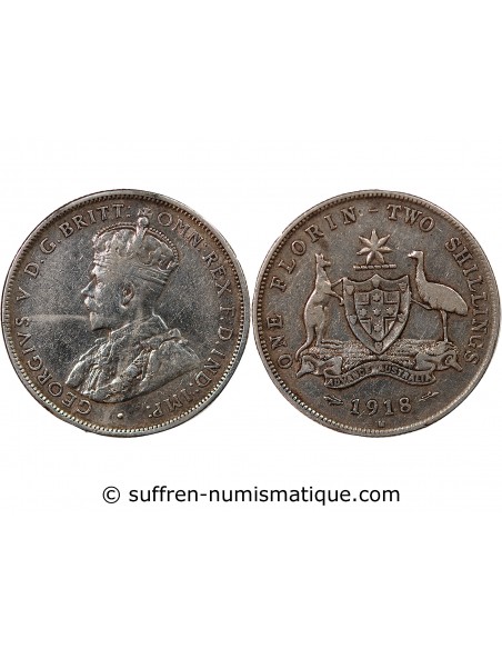 AUSTRALIE, GEORGE V - FLORIN ARGENT 1918 M MELBOURNE
