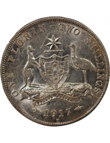 AUSTRALIE, GEORGE V - FLORIN ARGENT 1917 M MELBOURNE
