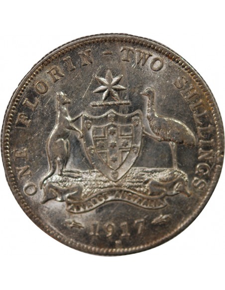 AUSTRALIE, GEORGE V - FLORIN ARGENT 1917 M MELBOURNE