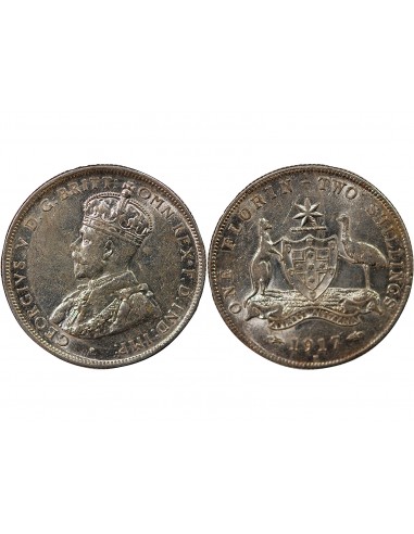 AUSTRALIE, GEORGE V - FLORIN ARGENT 1917 M MELBOURNE