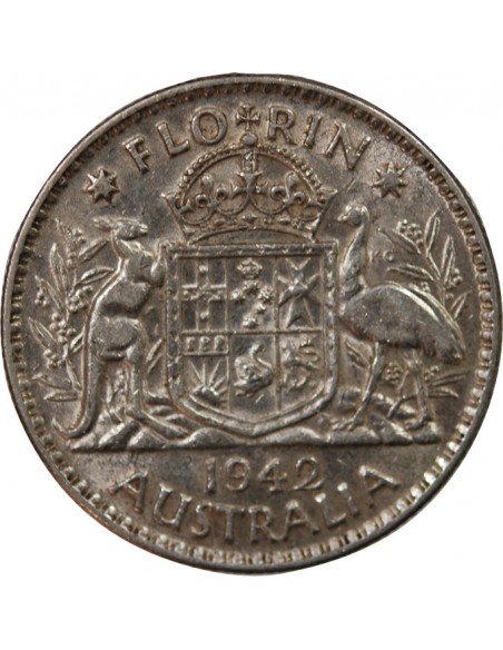 AUSTRALIE, GEORGE VI - FLORIN ARGENT 1942 MELBOURNE