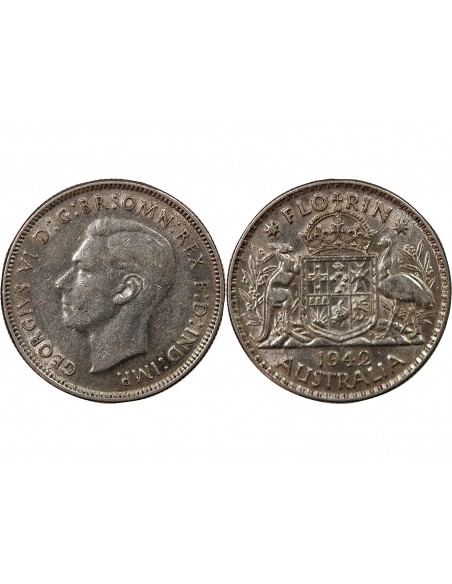 AUSTRALIE, GEORGE VI - FLORIN ARGENT 1942 MELBOURNE