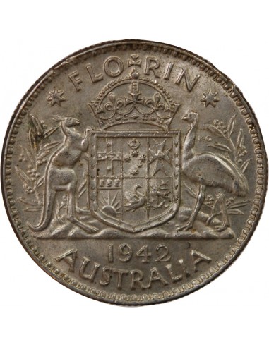 AUSTRALIE, GEORGE VI - FLORIN ARGENT 1942 MELBOURNE