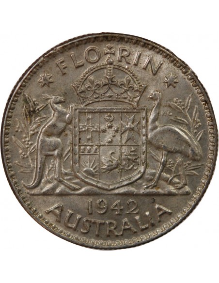 AUSTRALIE, GEORGE VI - FLORIN ARGENT 1942 MELBOURNE