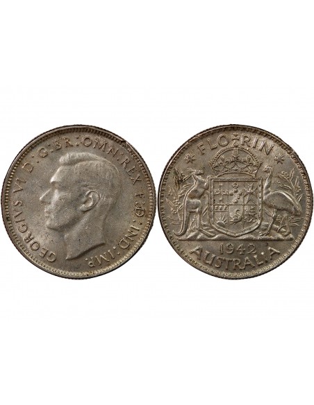 AUSTRALIE, GEORGE VI - FLORIN ARGENT 1942 MELBOURNE