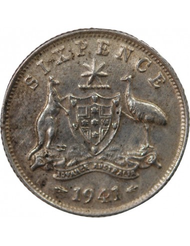AUSTRALIE, GEORGE VI - 6 PENCE ARGENT 1942 MELBOURNE