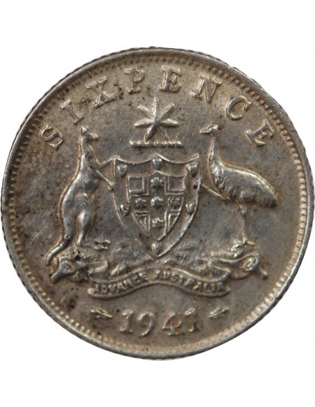 AUSTRALIE, GEORGE VI - 6 PENCE ARGENT 1942 MELBOURNE