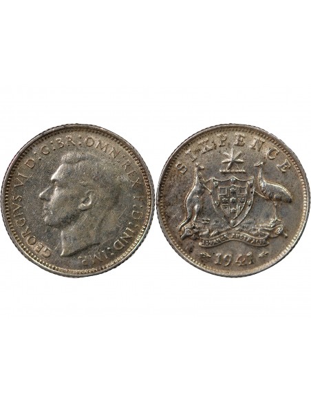 AUSTRALIE, GEORGE VI - 6 PENCE ARGENT 1942 MELBOURNE