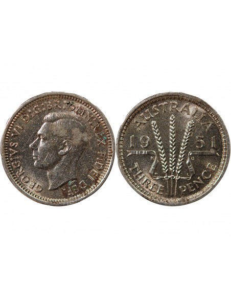 AUSTRALIE, GEORGE VI - 3 PENCE 1951 LONDRES