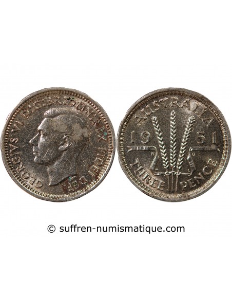 AUSTRALIE, GEORGE VI - 3 PENCE 1951 LONDRES