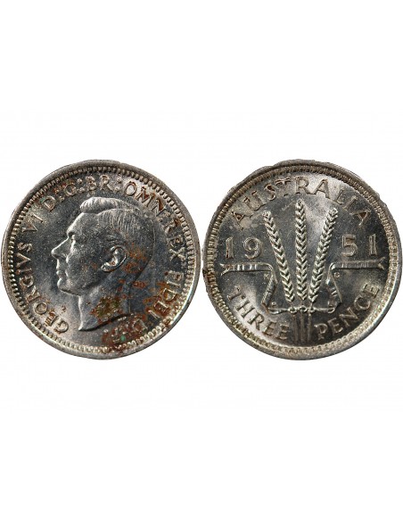 AUSTRALIE, GEORGE VI - 3 PENCE 1951 LONDRES