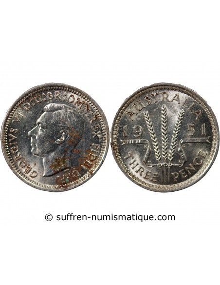 AUSTRALIE, GEORGE VI - 3 PENCE 1951 LONDRES
