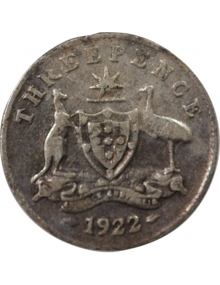 AUSTRALIE, GEORGE V - 3 PENCE ARGENT 1922