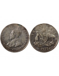 AUSTRALIE, GEORGE V - 3 PENCE ARGENT 1922 2
