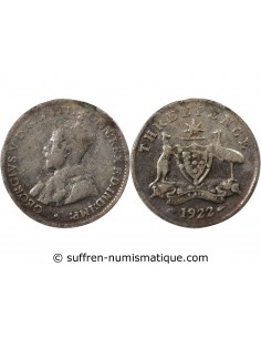 AUSTRALIE, GEORGE V - 3 PENCE ARGENT 1922