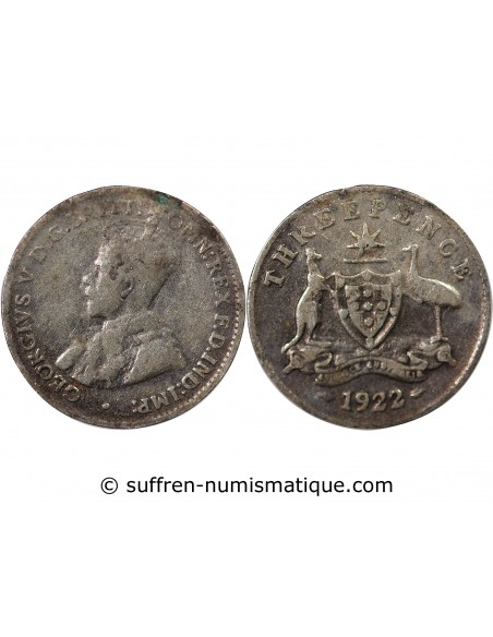 AUSTRALIE, GEORGE V - 3 PENCE ARGENT 1922