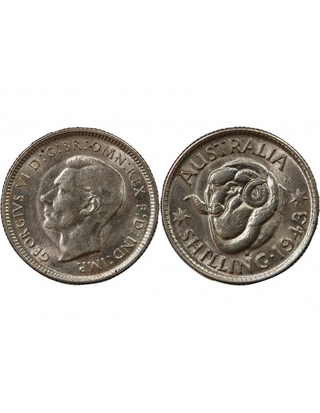 AUSTRALIE, GEORGE VI - SHILLING ARGENT 1943 S SAN FRANCISCO