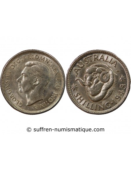 AUSTRALIE, GEORGE VI - SHILLING ARGENT 1943 S SAN FRANCISCO