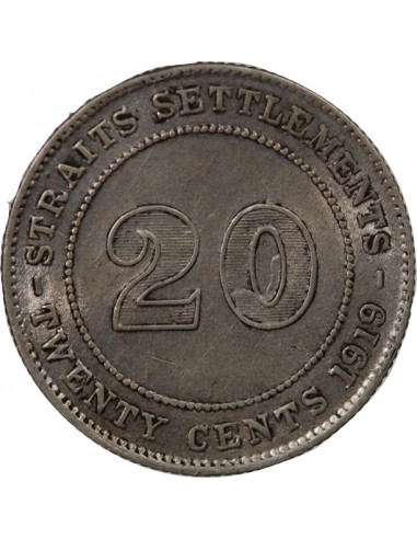 ETABLISSEMENTS DES DETROITS, GEORGE V - 20 CENTS 1919 B BOMBAY