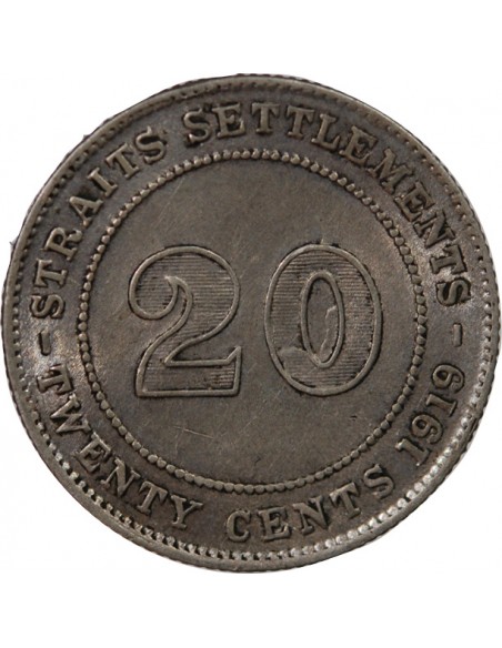 ETABLISSEMENTS DES DETROITS, GEORGE V - 20 CENTS 1919 B BOMBAY
