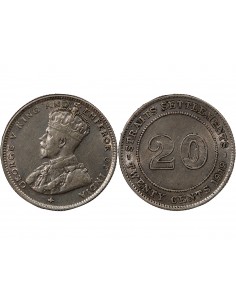 ETABLISSEMENTS DES DETROITS, GEORGE V - 20 CENTS 1919 B BOMBAY 2