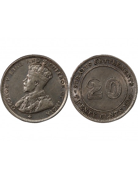 ETABLISSEMENTS DES DETROITS, GEORGE V - 20 CENTS 1919 B BOMBAY