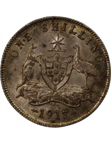 AUSTRALIE, GEORGE V - SHILLING ARGENT 1917 M MELBOURNE