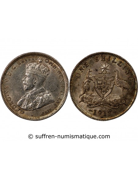 AUSTRALIE, GEORGE V - SHILLING ARGENT 1917 M MELBOURNE