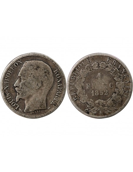 LOUIS-NAPOLEON BONAPARTE - 1 FRANC ARGENT 1852 A PARIS