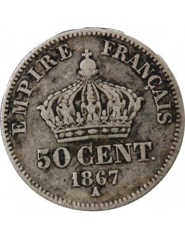 NAPOLEON III - 50 CENTIMES ARGENT 1867 A PARIS
