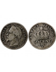 NAPOLEON III - 50 CENTIMES ARGENT 1867 A PARIS 2