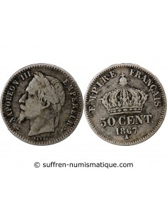 NAPOLEON III - 50 CENTIMES ARGENT 1867 A PARIS