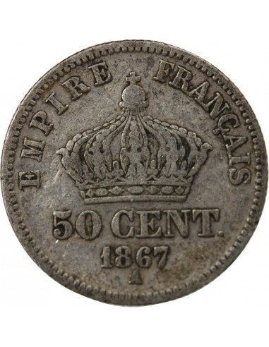 NAPOLEON III - 50 CENTIMES ARGENT 1867 A PARIS
