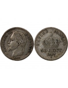 NAPOLEON III - 50 CENTIMES ARGENT 1867 A PARIS 2