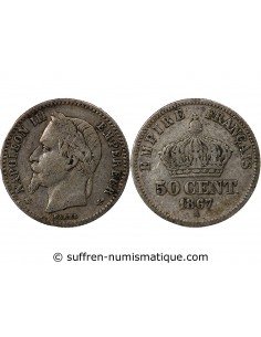 NAPOLEON III - 50 CENTIMES ARGENT 1867 A PARIS
