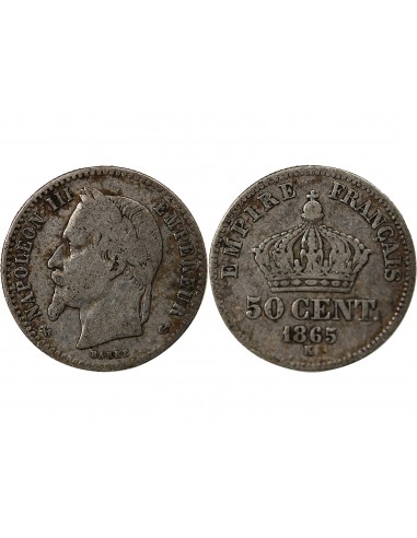 NAPOLEON III - 50 CENTIMES ARGENT 1865 K BORDEAUX