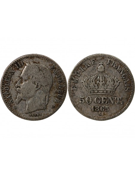 NAPOLEON III - 50 CENTIMES ARGENT 1865 K BORDEAUX