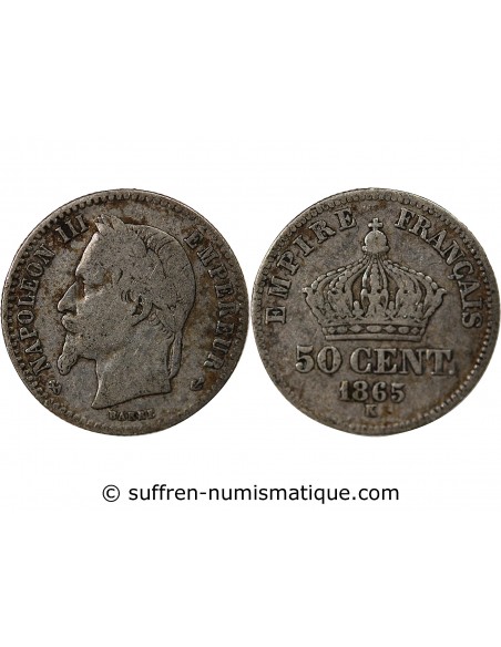 NAPOLEON III - 50 CENTIMES ARGENT 1865 K BORDEAUX