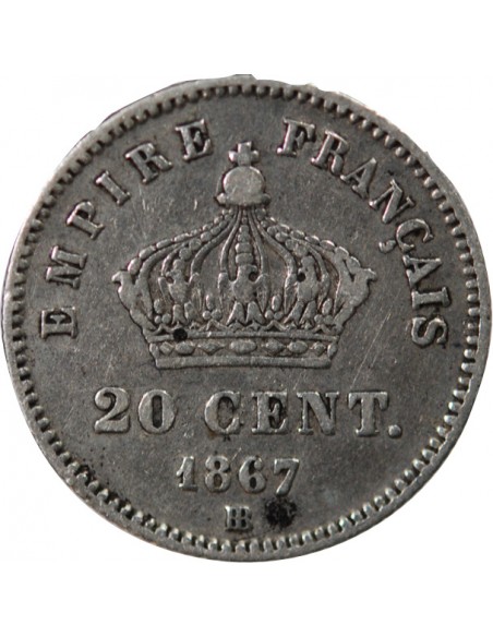 NAPOLEON III - 20 CENTIMES ARGENT 1867 BB STRASBOURG