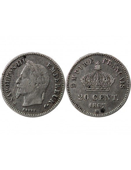 NAPOLEON III - 20 CENTIMES ARGENT 1867 BB STRASBOURG