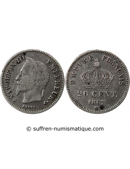 NAPOLEON III - 20 CENTIMES ARGENT 1867 BB STRASBOURG