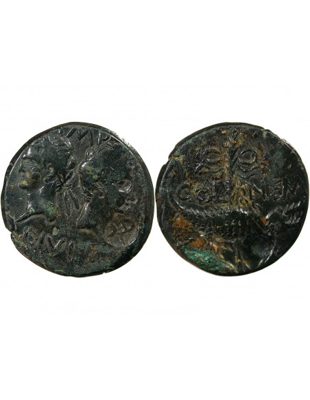 NEMAUSUS, NIMES, AUGUSTE ET AGRIPPA - DUPONDIUS 29 AV JC / 10 CONTREMARQUE DD
