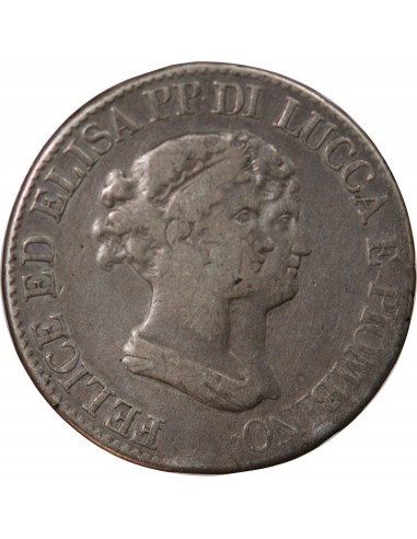 ITALIE, REPUBLIQUE DE LUCQUES, FELIX ET ELISA - 5 FRANCHI ARGENT 1807